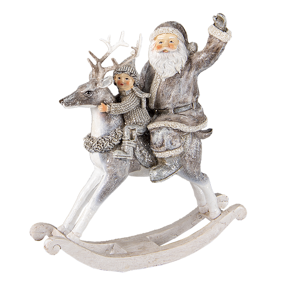Dekorativní figurka Santy s chlapcem na houpacím jelenovi